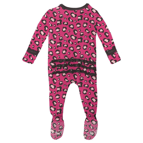 Footie with Muffin Ruffles (Snaps/2 Way Zipper) - Calypso Cheetah Print