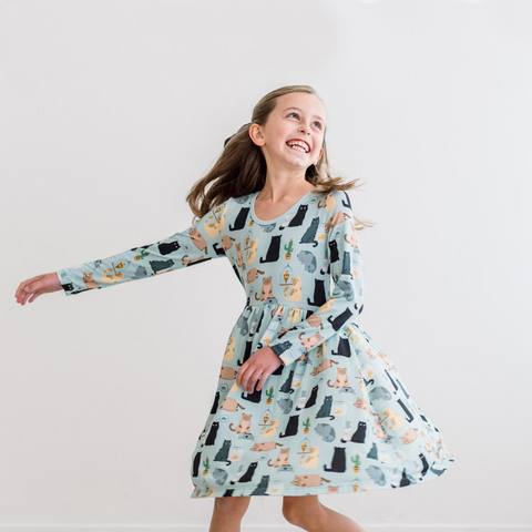 Twirl Dress with Pockets (Long Sleeve) - Spring Sky House Cats