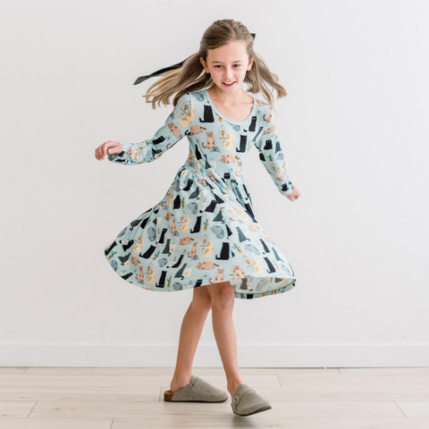 Twirl Dress with Pockets (Long Sleeve) - Spring Sky House Cats