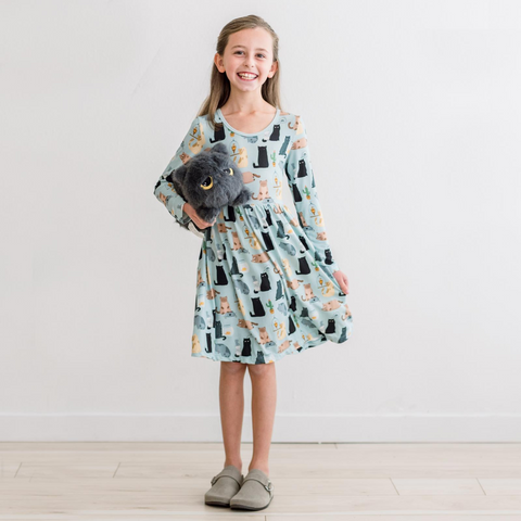 Twirl Dress with Pockets (Long Sleeve) - Spring Sky House Cats
