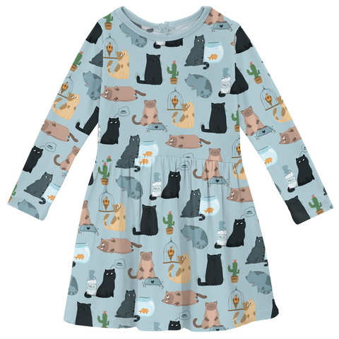 Twirl Dress with Pockets (Long Sleeve) - Spring Sky House Cats