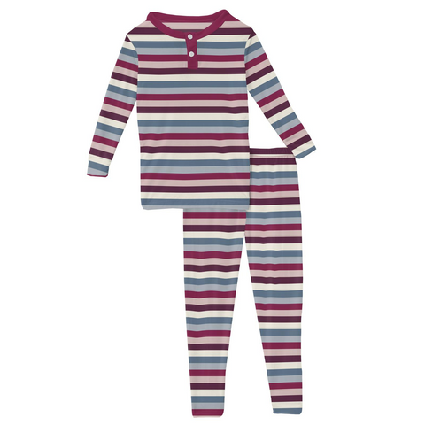 2 Piece Henley Pajama Set (Long Sleeve) - Jingle Bell Stripe