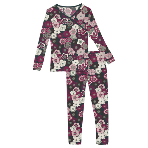 2 Piece Kimono Pajama Set (Long Sleeve) - Hellebores