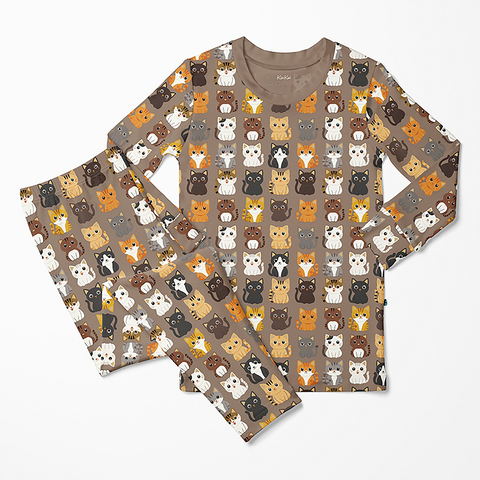 2 Piece Pajamas (Long Sleeve) - Portabella Cats