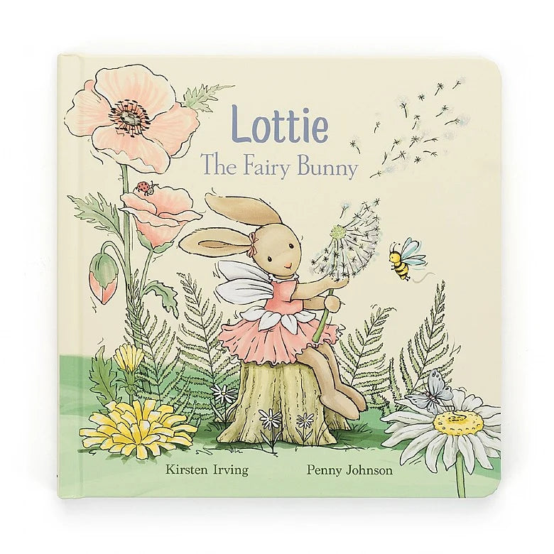 Illustrated bunny in fairy costume with floral background