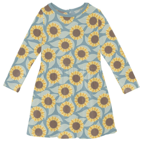Twirl Dress (Long Sleeve) - Stormy Sea Sunflower
