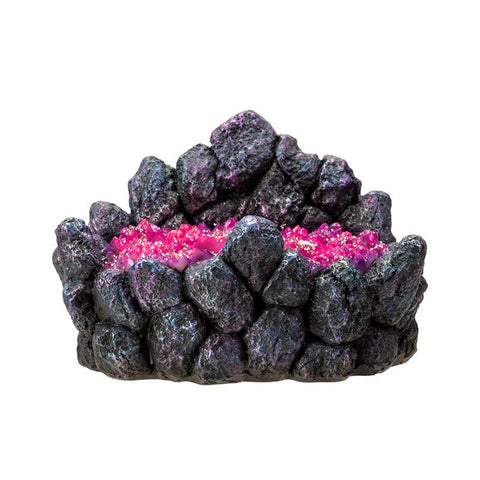 Image shows a black and magenta rock, which serves as a magic wand display
