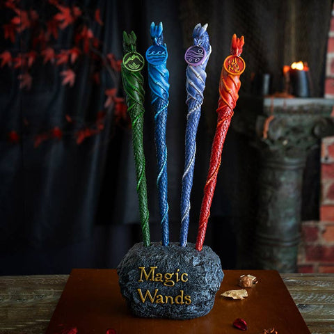 Image shows the magic wand stand holding 4 magic wands