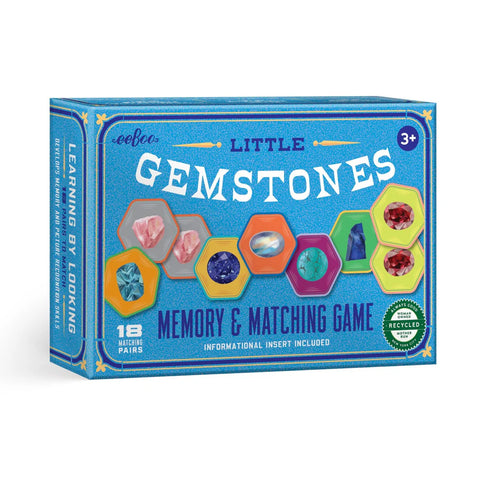 Image shows the game box cover for the Little Gemstones memory & matching game.