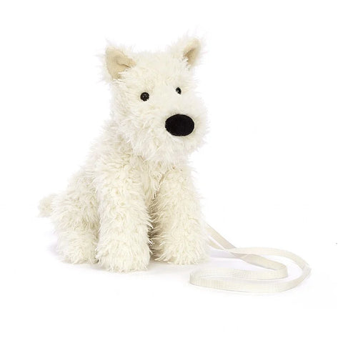 White stuffed sitting Scottish Terrier bag