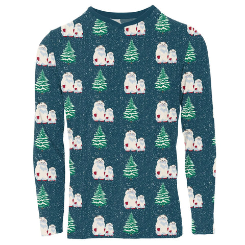 Last One - Size Large: Men's Print Tee Crew Neck (Long Sleeve) - Peacock Yeti