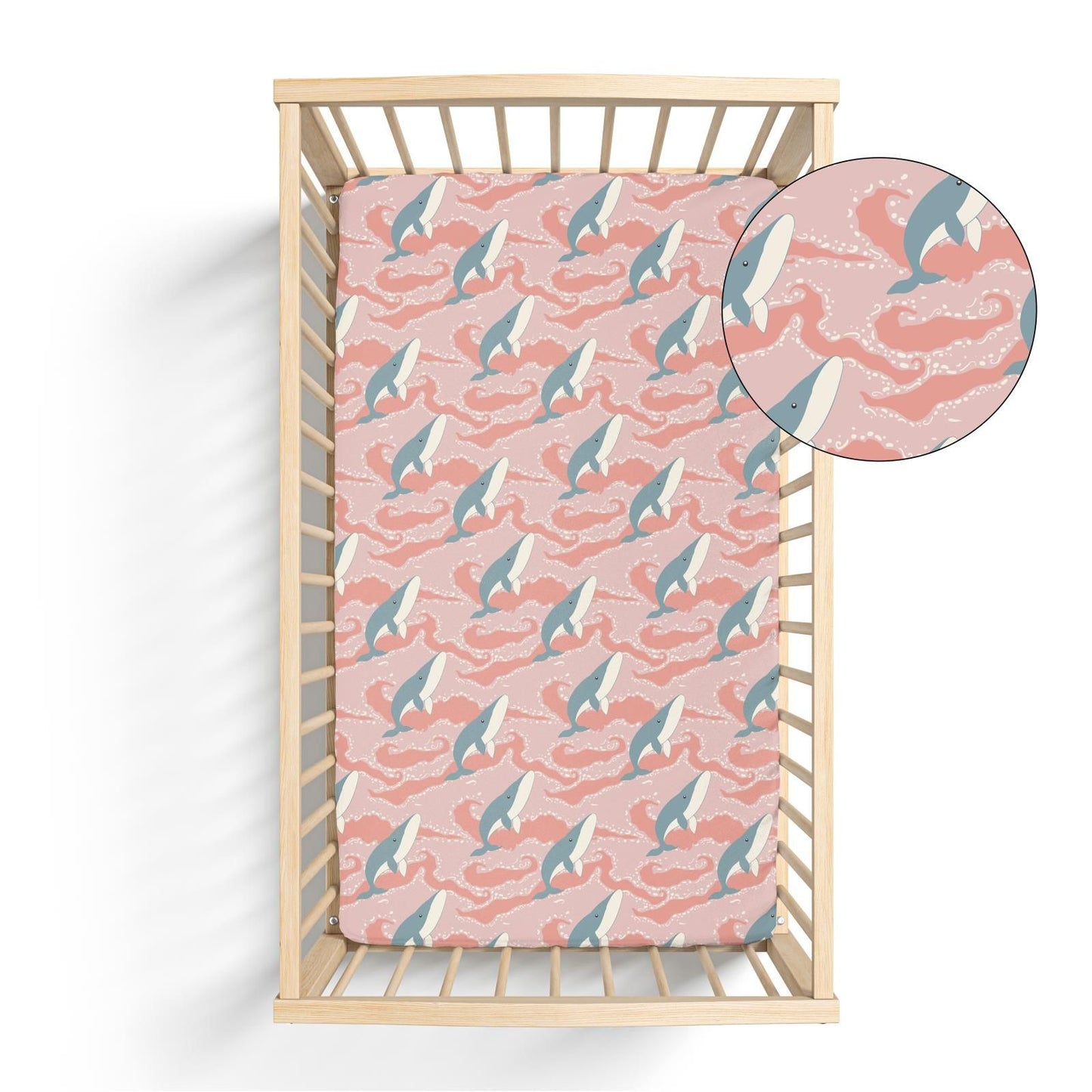 Grow-With-Me Crib to Twin Fitted Sheet - Baby Rose Splashing Whales