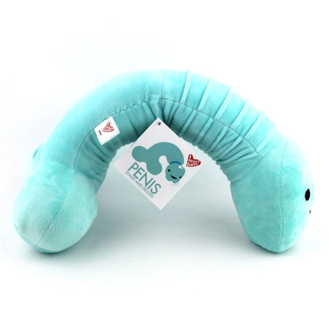 Image shows a side view of the penis neck pillow bent at the middle