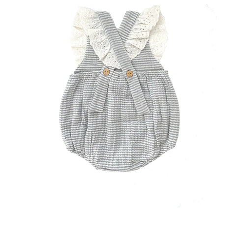 Cross Back Romper - Slate Stripe