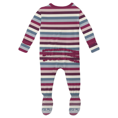 Last One - Size 9/12M: Footie with Muffin Ruffles (2 Way Zipper) - Jingle Bell Stripe