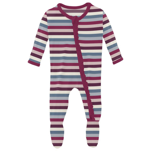 Last One - Size 9/12M: Footie with Muffin Ruffles (2 Way Zipper) - Jingle Bell Stripe