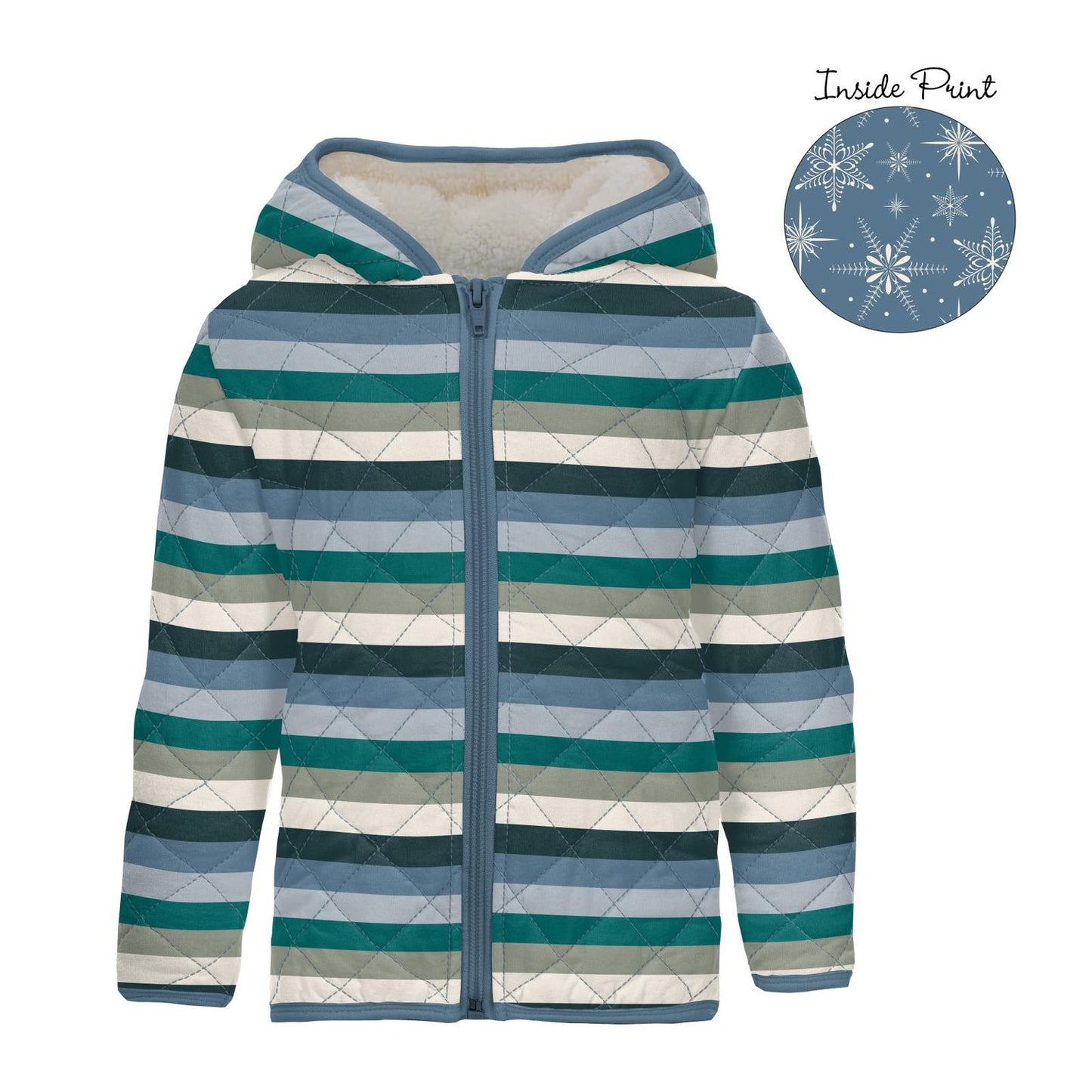 Quilted Jacket - Snowy Stripe with Parisian Blue Snowflakes