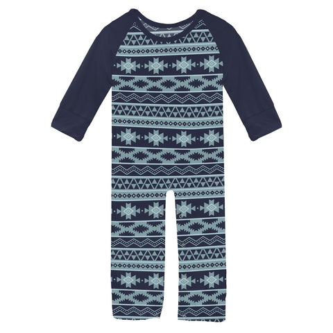 Raglan Romper - Peacoat Mayan Print