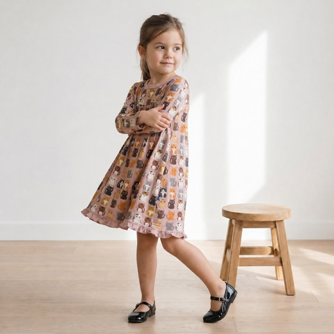 Swing Dress (Long Sleeve) - Baby Rose Cats