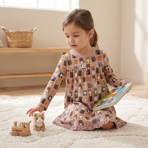 Swing Dress (Long Sleeve) - Baby Rose Cats