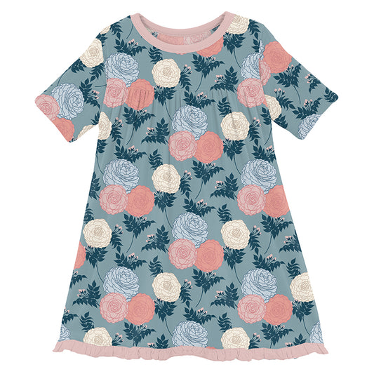 Classic Swing Dress (Short Sleeve) - Stormy Sea Enchanted Floral