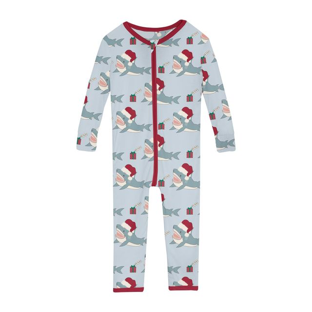 Coverall/Convertible Sleeper (Zipper) - Illusion Blue Holiday Sharks