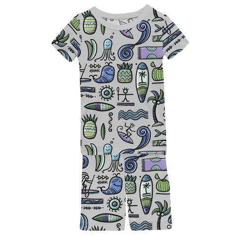 2 Piece Pajama Set (Short Sleeve & Shorts) - Dove Surf