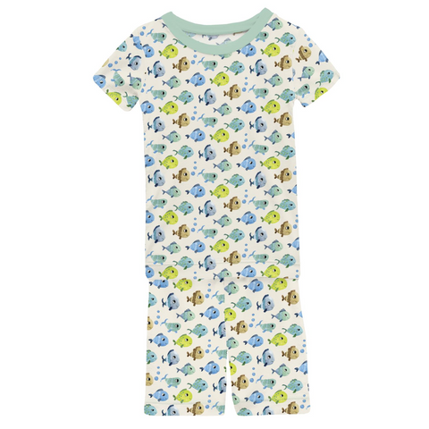 2 Piece Pajama Set (Short Sleeve & Shorts) - Natural Fishies