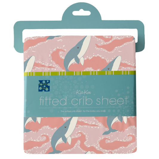 Grow-With-Me Crib to Twin Fitted Sheet - Baby Rose Splashing Whales