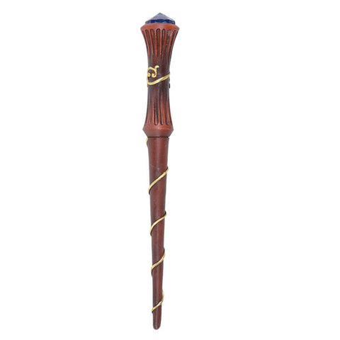 Image shows a reddish-brown magic wand with gold wrapped around it.