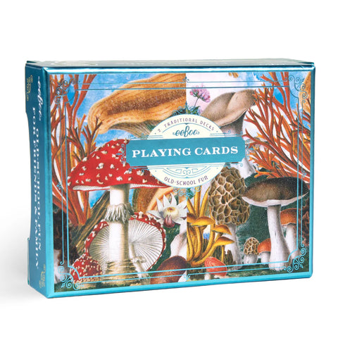 Image shows a box with two mushroom-themed decks of cards