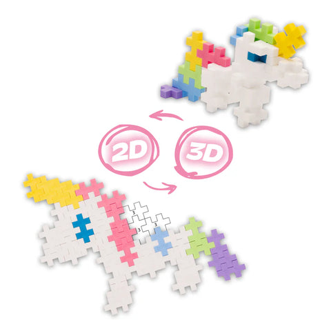 Unicorn-shaped puzzle with 2D and 3D options on a white background