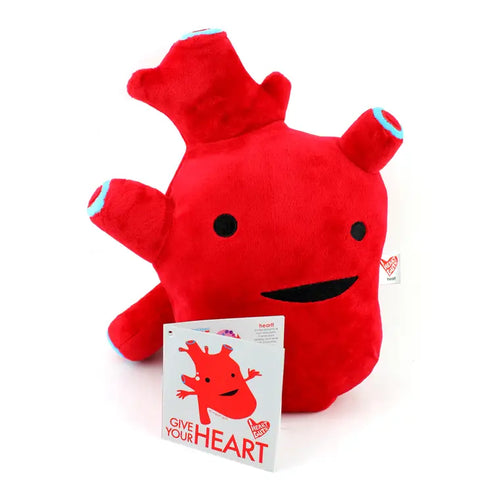 Image shows the stuffed heart with a card that says "Give your heart"