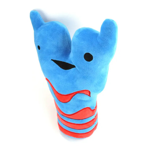 Image shows a top-angle view of the stuffed larynx & trachea