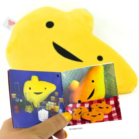 Image shows the stuffed liver with one of the pages of the information card it comes with