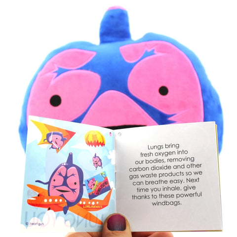 Image shows the stuffed lungs with another page of the information card it comes with