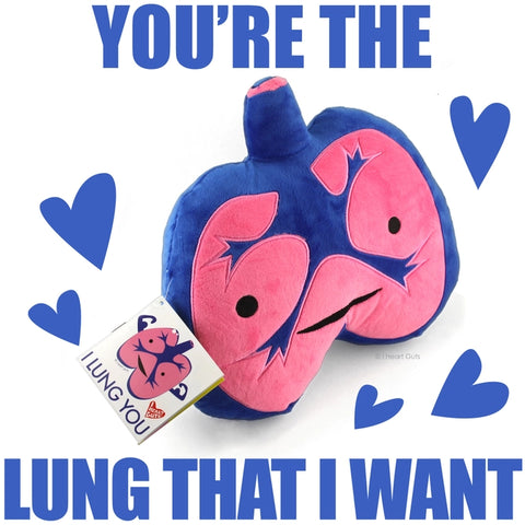Image shows the stuffed lungs with the words "You're the lung that I want"