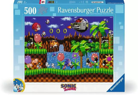 Image shows the box for a Sonic the Hedgehog puzzle. It is a scene from the classic video game.