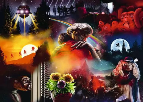 Image shows the artwork for the completed puzzle. It is a collage of various scenes from the movie.