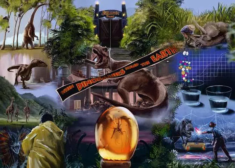 Image shows the artwork for the completed puzzle. It is a collage of scenes from the original movie.
