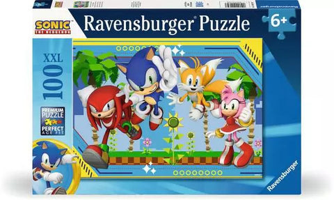 Image shows the puzzle box for a 100-piece Sonic the Hedgehog themed puzzle