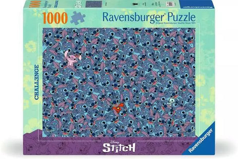 Image shows a box for a puzzle full of Disney's Stitch faces. It is a 1000 piece puzzle.