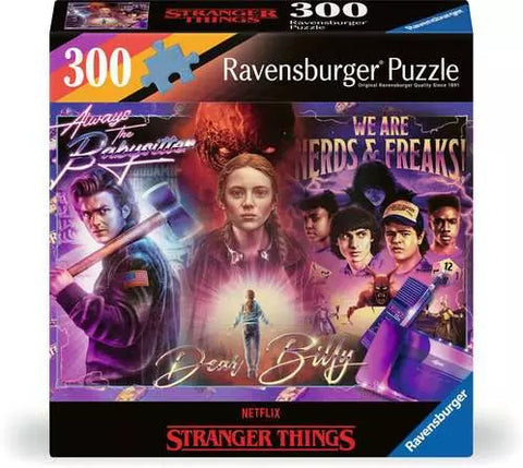 Image shows the puzzle box for a 300-piece Stranger Things puzzle, "Dear Billy".