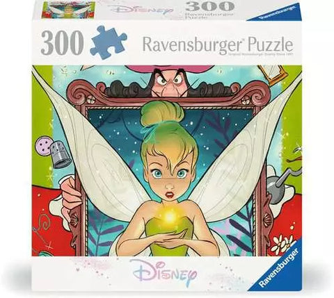 Image shows the puzzle box for a 300-piece Tinkerbelle themed puzzle from Ravensburger.