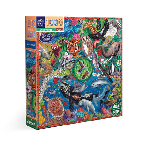 Image shows the puzzled box for a wild world themed puzzle. It shows various endangered species.