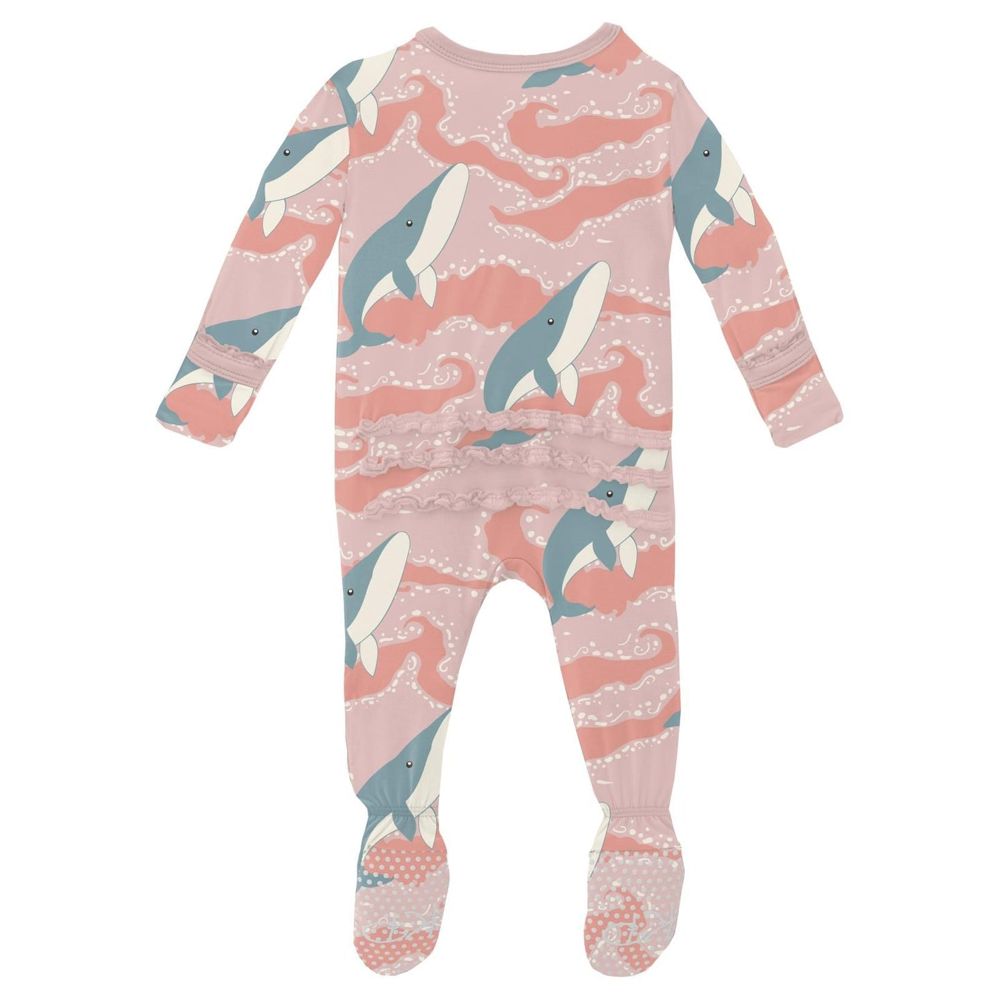 Footie with Muffin Ruffles (2 Way Zipper) - Baby Rose Splashing Whales