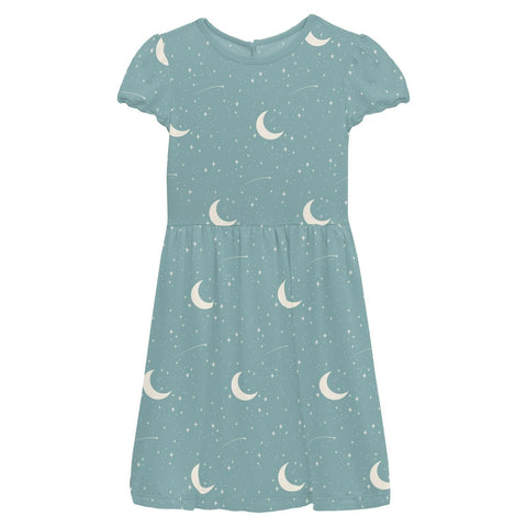 Flutter Sleeve Twirl Dress with Pockets - Jade Starry Sky & Moon