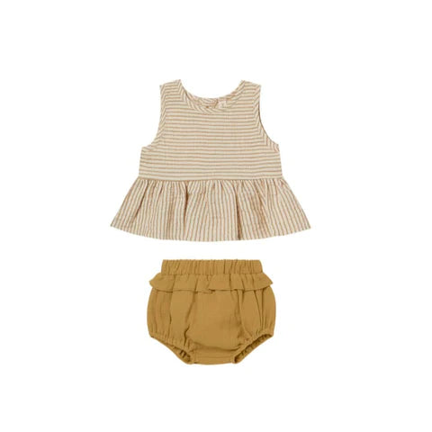 Sleeveless Peplum Set - Ocre Stripe