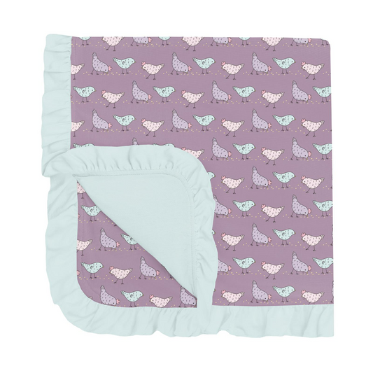 Stroller Blanket with Ruffles - Lavender Chickens