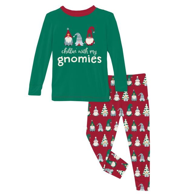 2 Piece Pajama Set (Long Sleeve) - Crimson Gnomes with Graphic Top